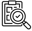 Icon of a magnifying glass over a document with a check mark, symbolizing verification or inspection.